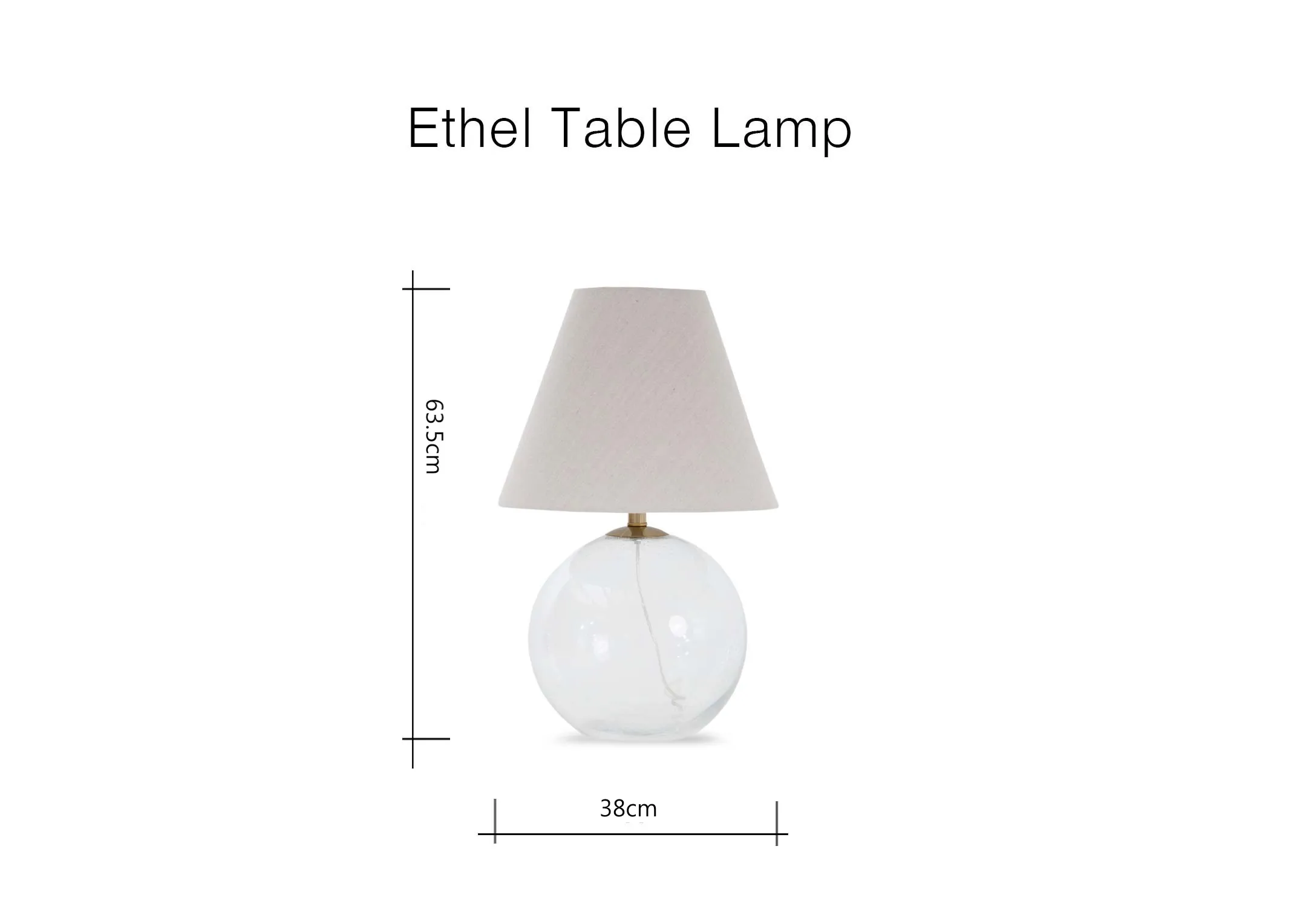 A dimension image of the Ethel Table Lamp with 38cm x 63.5cm