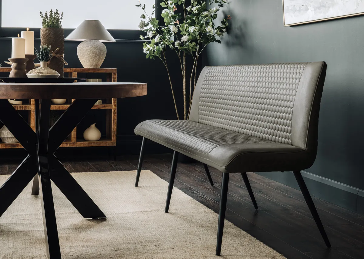 Grey Faux Leather Bench with Back - Barton