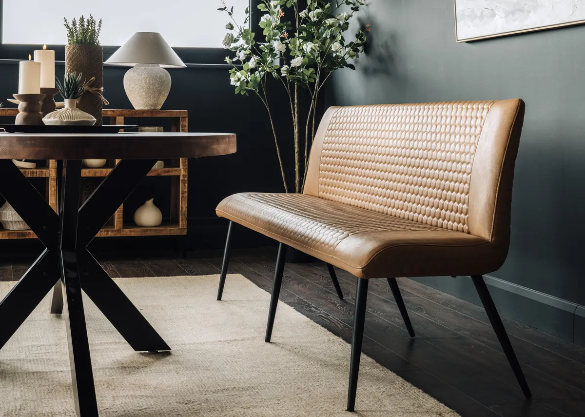 Light Brown Faux Leather Bench with Back - Barton