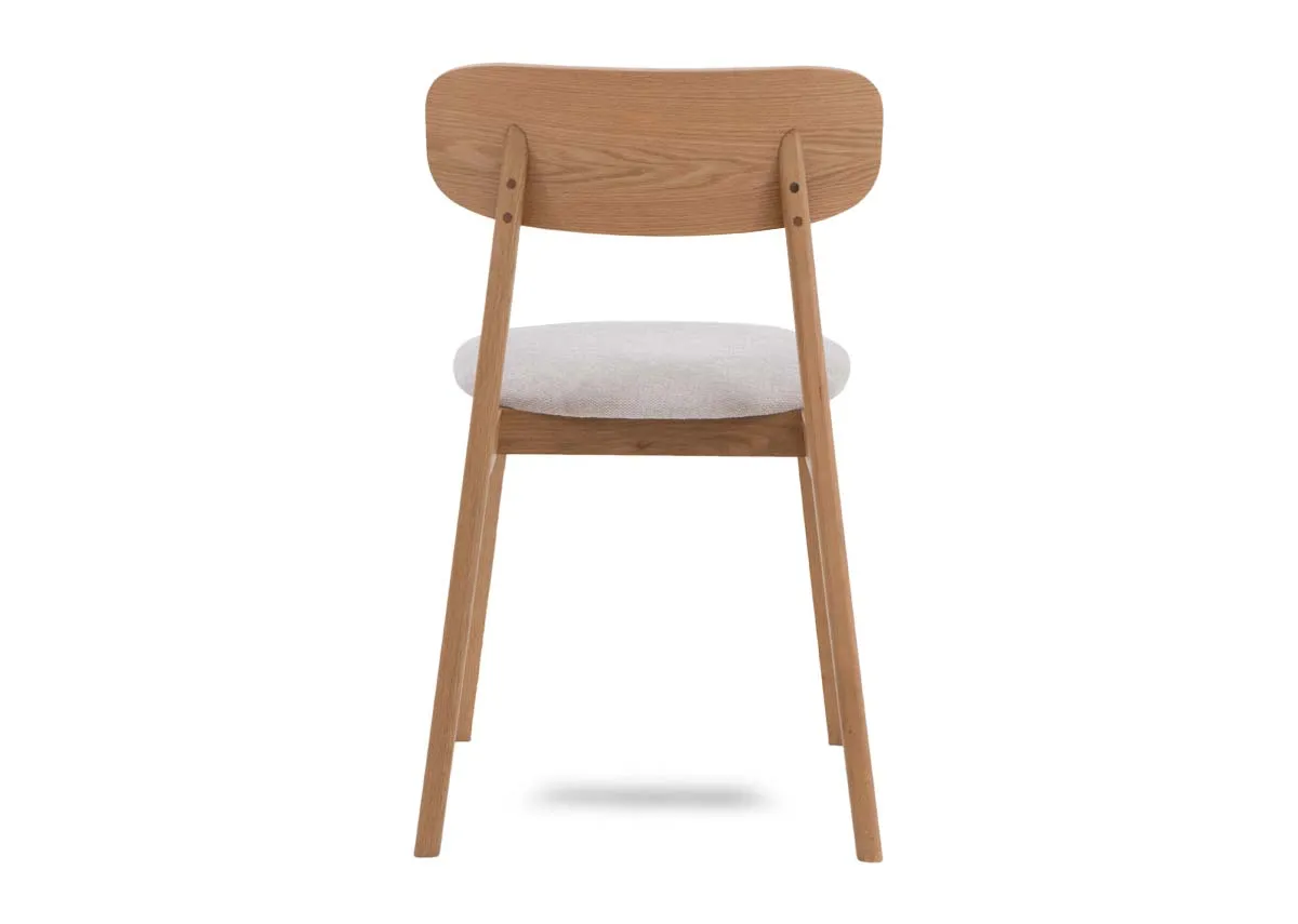 An oak dining chair with fabric seat from EZ Livings Hudson range. Back view