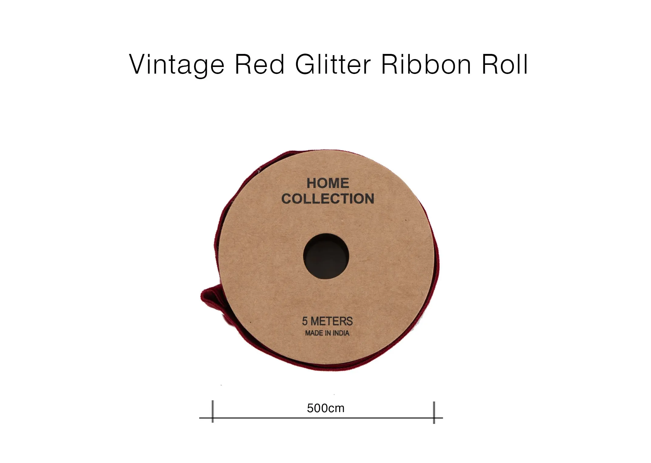 A dimension image of the Red Velvet ribbon with 5 meters