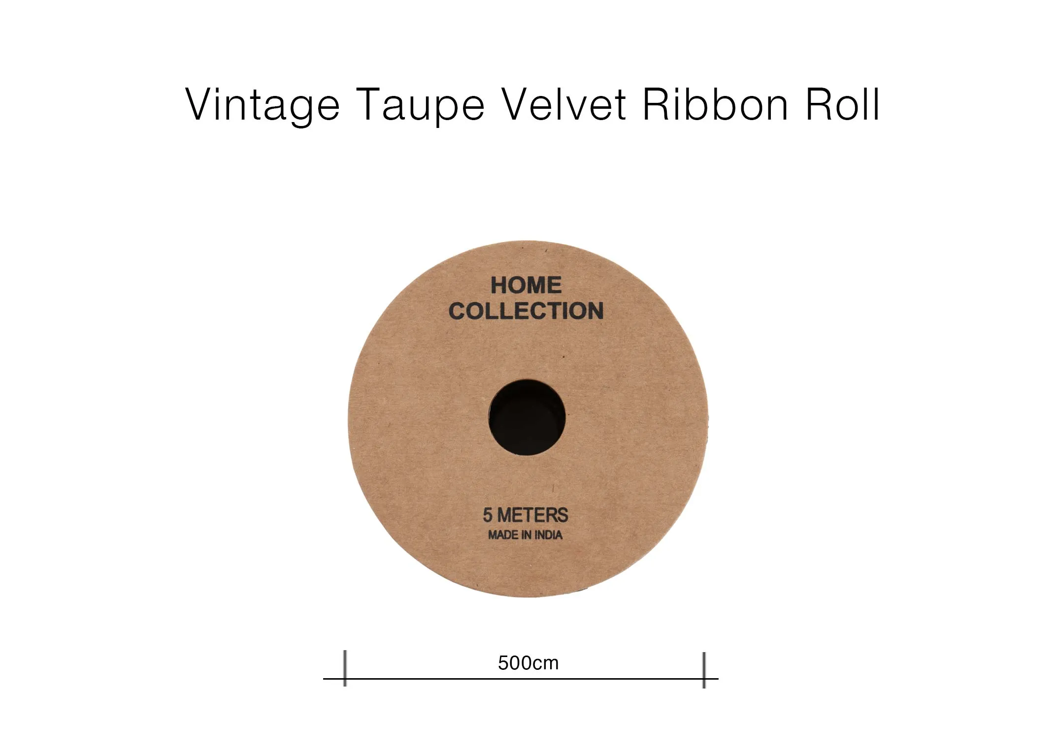 A dimension image of the Velvet roll in taupe with 5 meteres.