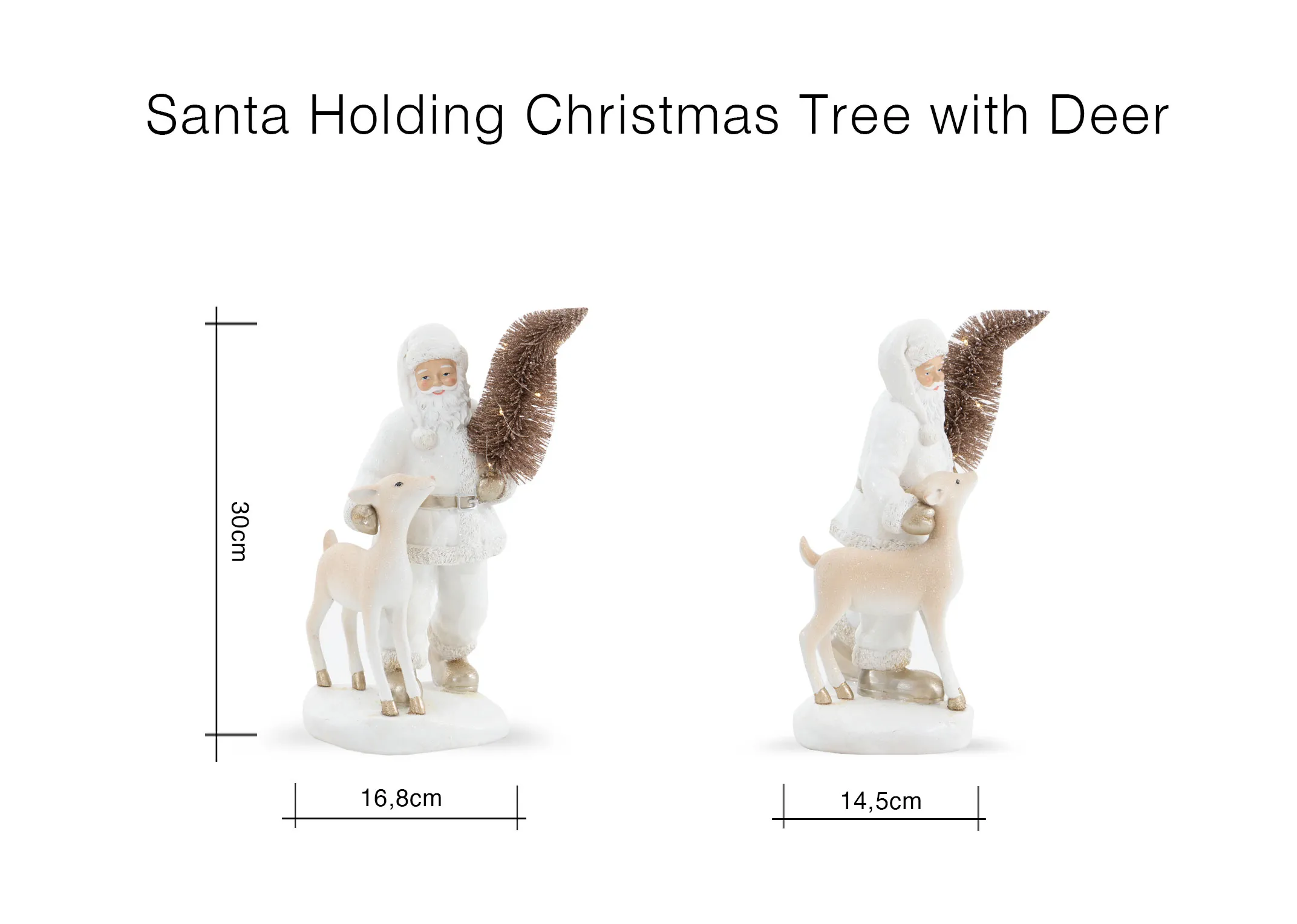 A dimension image of Santa with Christmas tree and deer with 16.8cm x 30cm