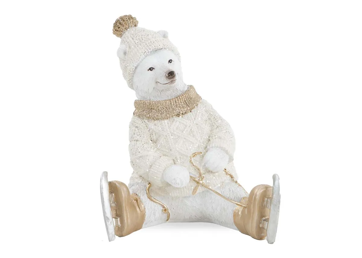 Sitting Bear with Skates - Christmas Figurine