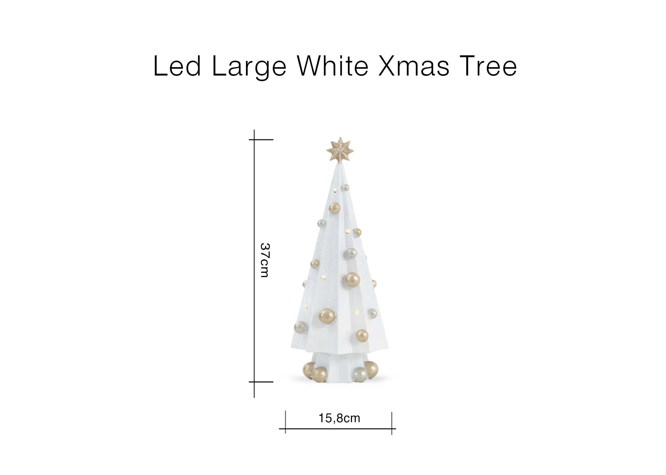 A dimension image of the Large White LED xmas tree with 15.8cm x 37cm