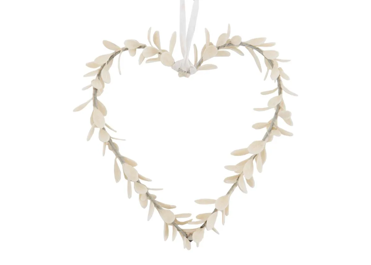 Box of 12 Cream Hanging Heart - Christmas Decoration