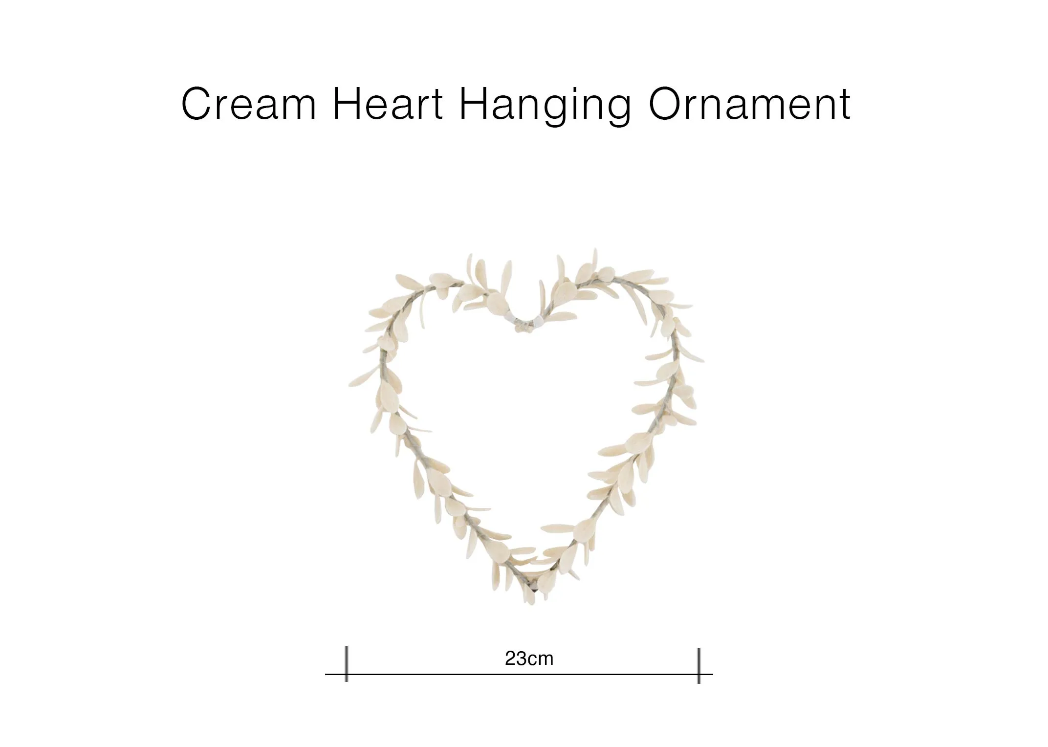 A dimension image of the Cream Hanging Ornament with 23cm
