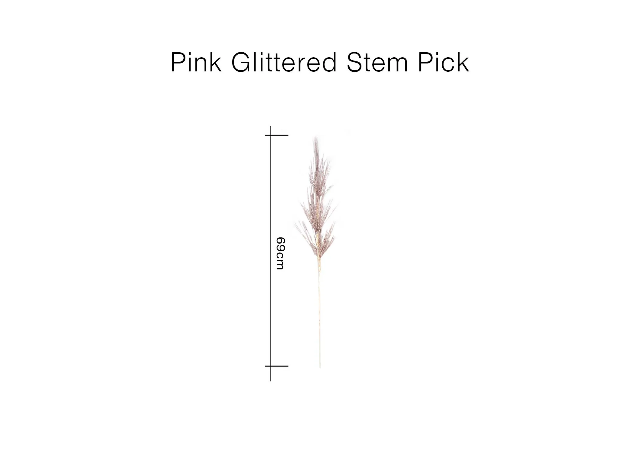 A dimension image of the Pink Glittered Stem with 69cm