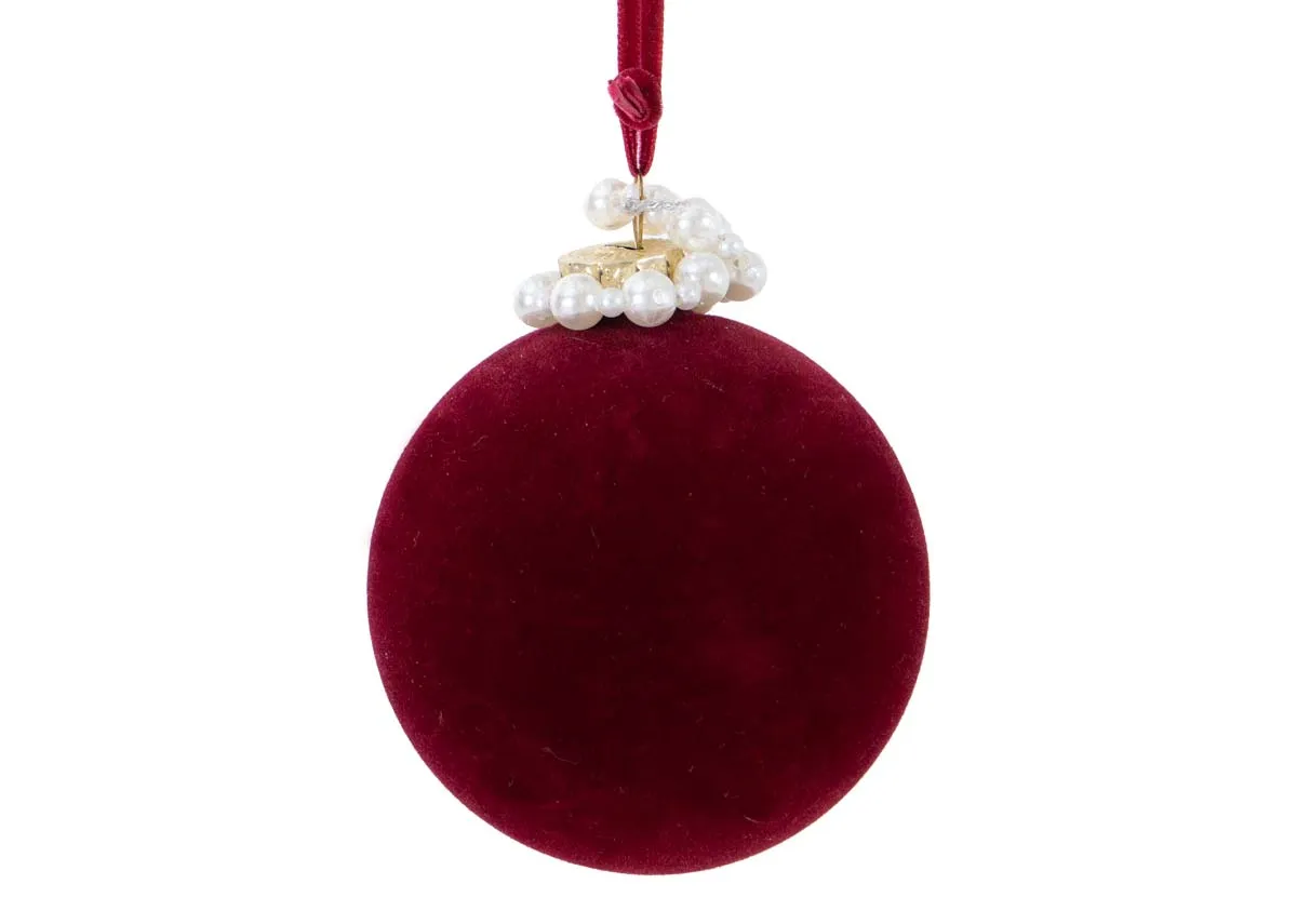Box of 6 10cm Red & Pearl Top - Christmas Bauble