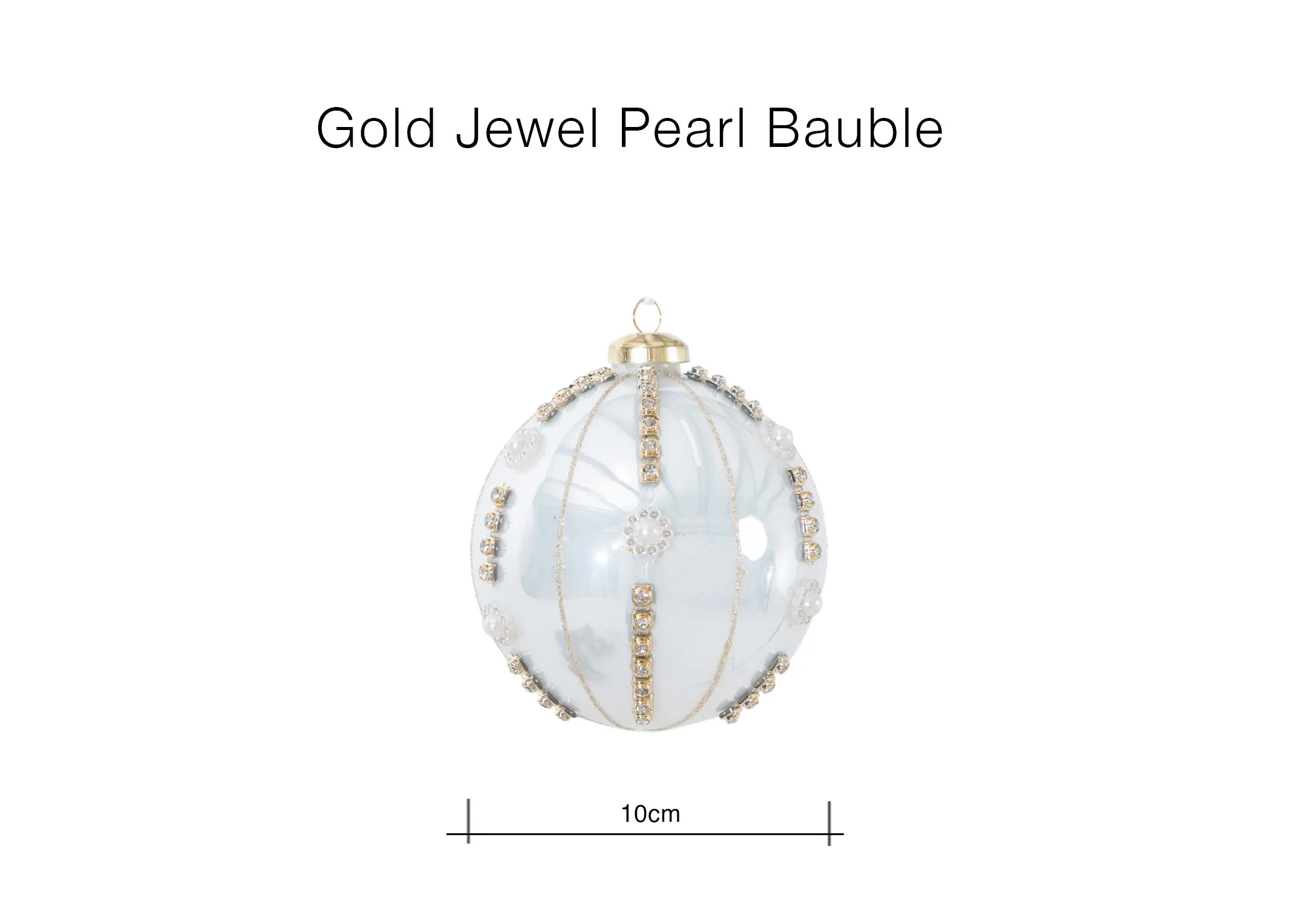 A dimension image of the Gold Jewel Bauble with 10cm