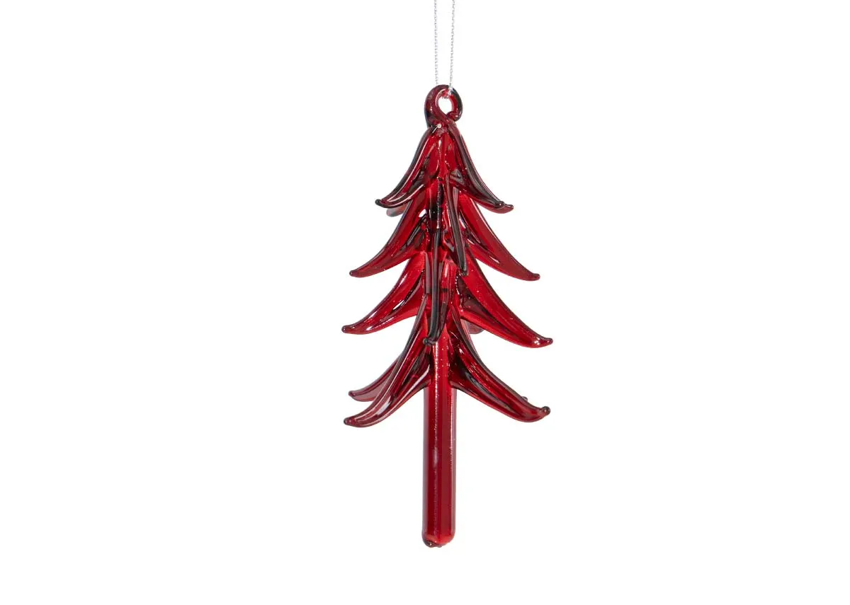 Box of 3 Red Glass Tree - Christmas Bauble