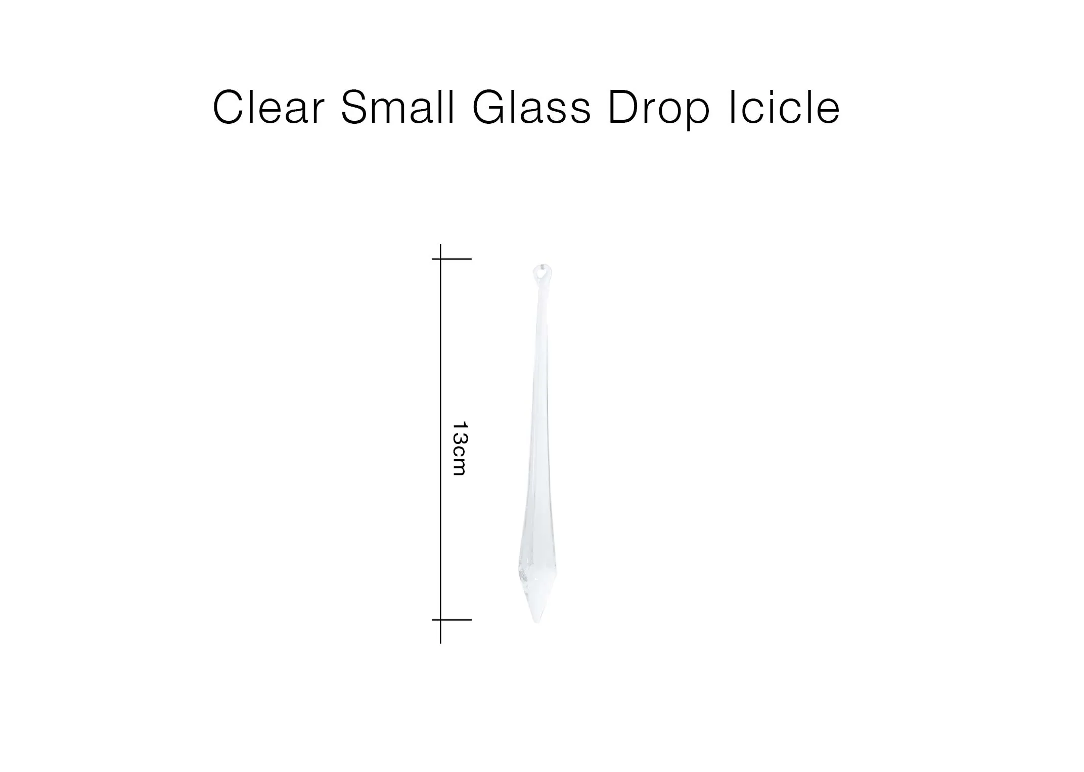 A dimension image of the Clear Glass Icicle of 13cm