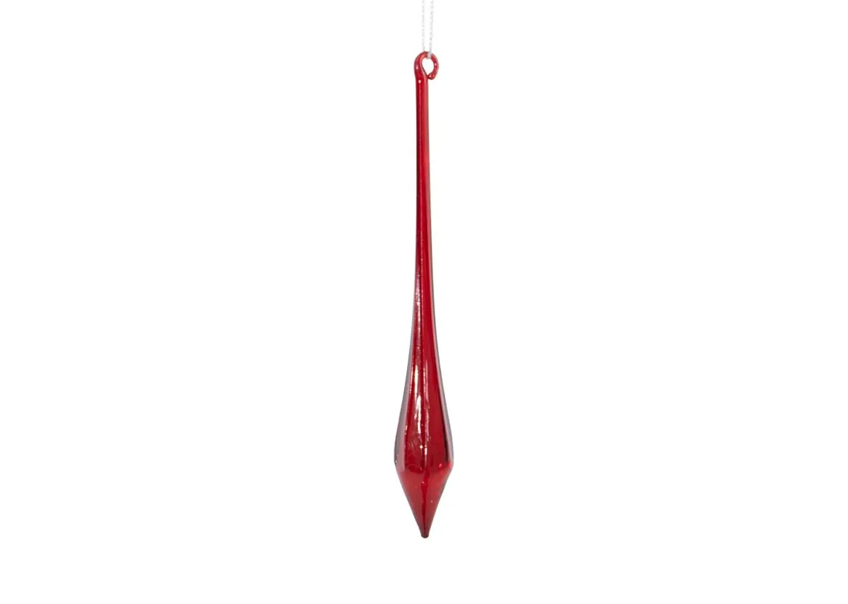 Box of 12 Small Red Glass Drop Icicle - Christmas Decoration