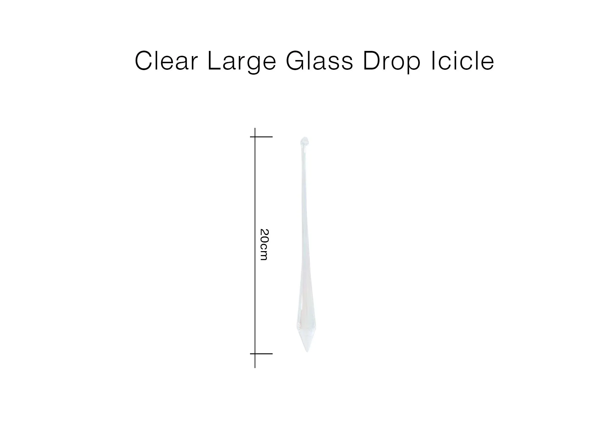 A dimension image of the Large clear icicle with 20cm