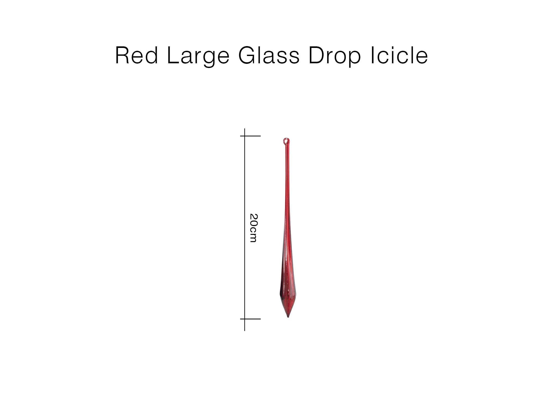 A dimension image of the Red Large red icicle with 20cm