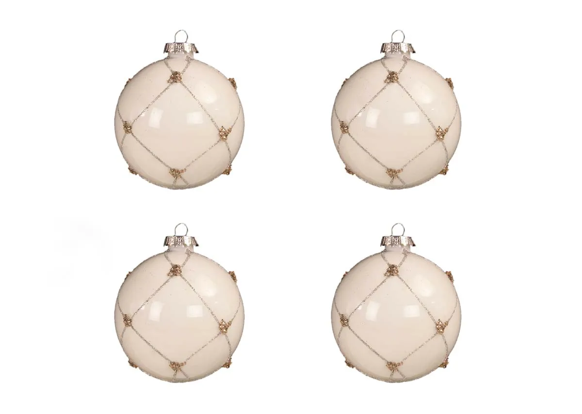 Set of 4 8cm White Baubles - Little Donkey