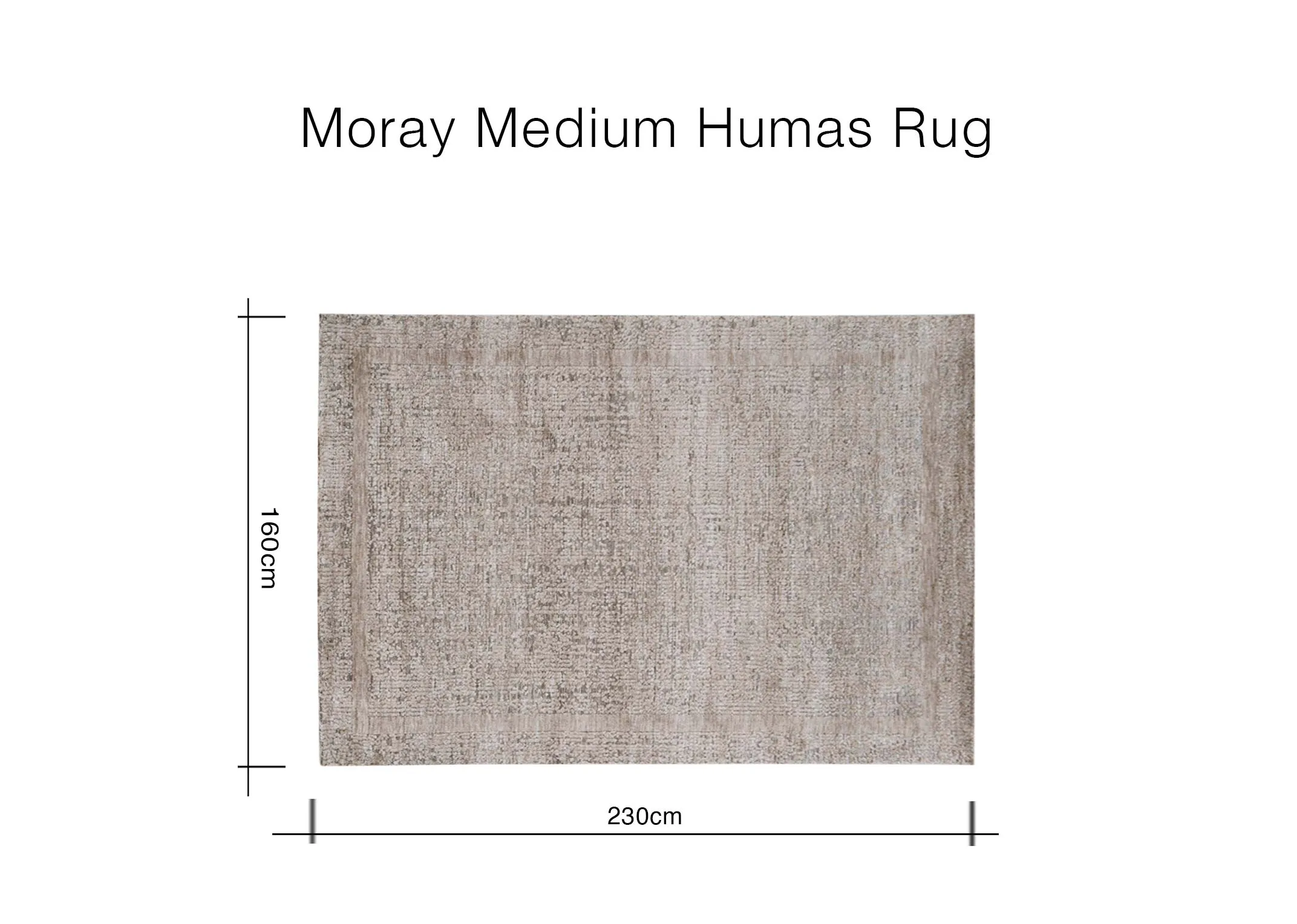 A dimensiojn image of the Moray Medium rug with 230cm x 160cm