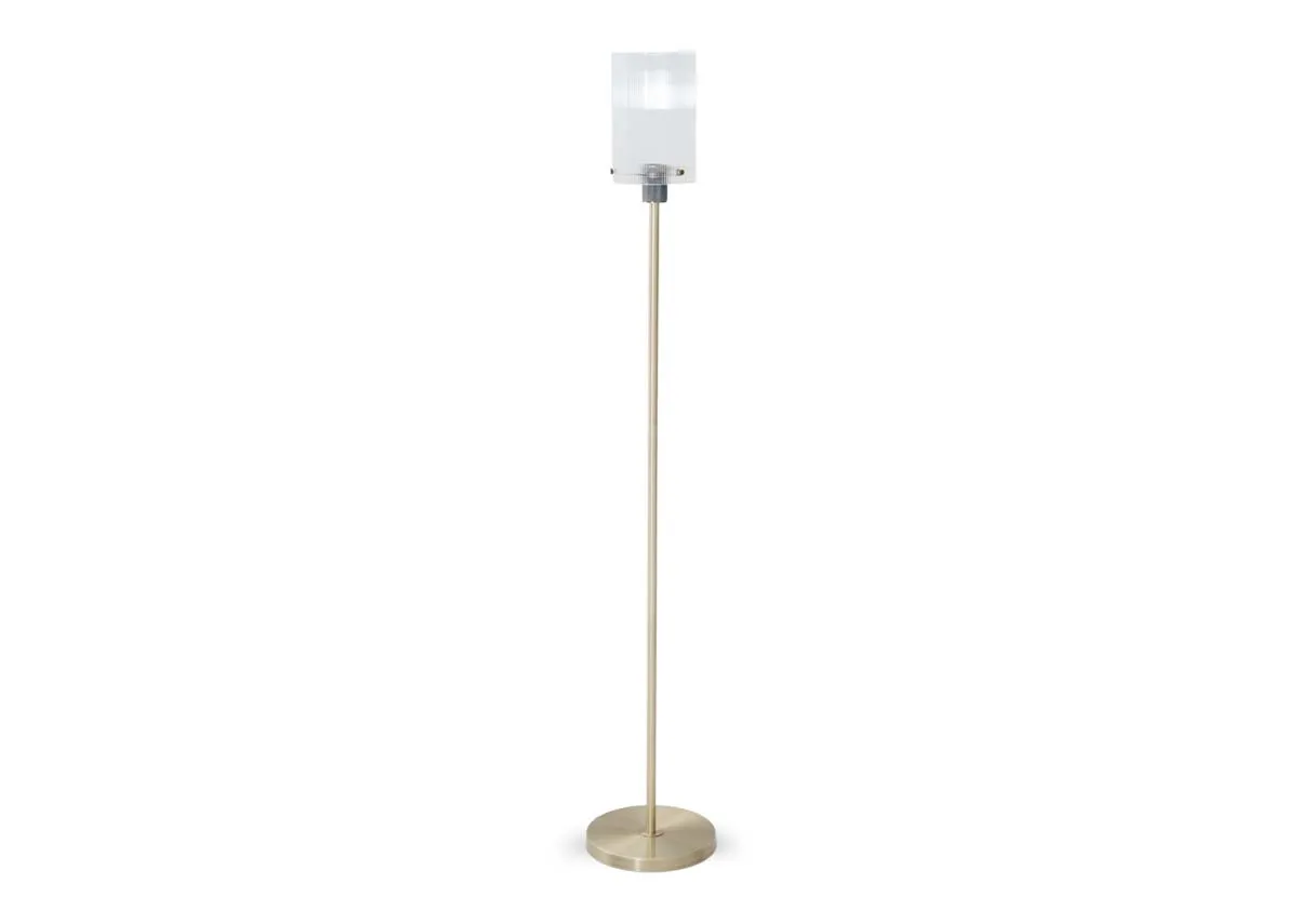 Antique Bronze Floor Lamp with Ribbed Glass Shade - Leanne