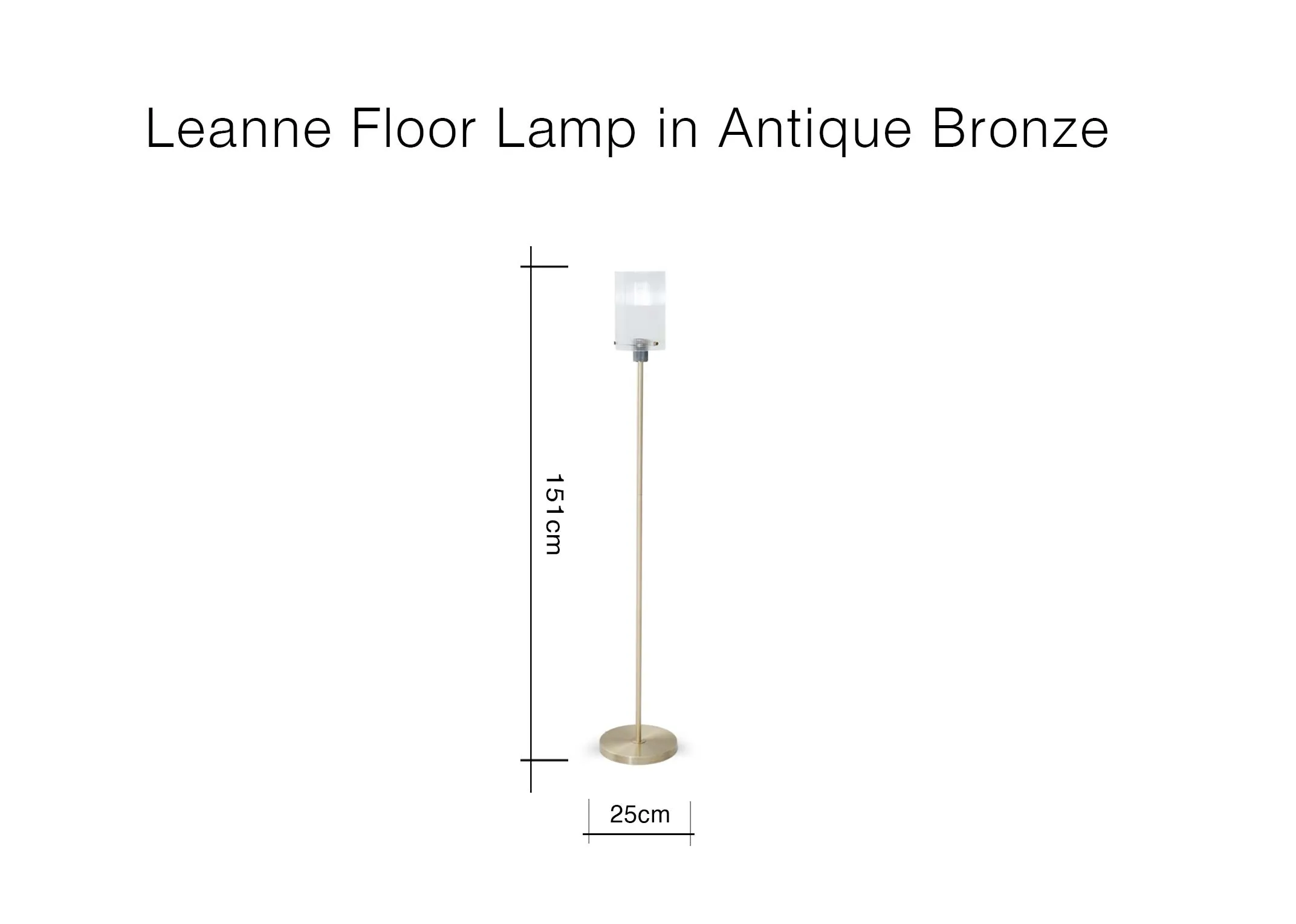 A dimension image of the Leanne Lamp with 25cm x 151cm