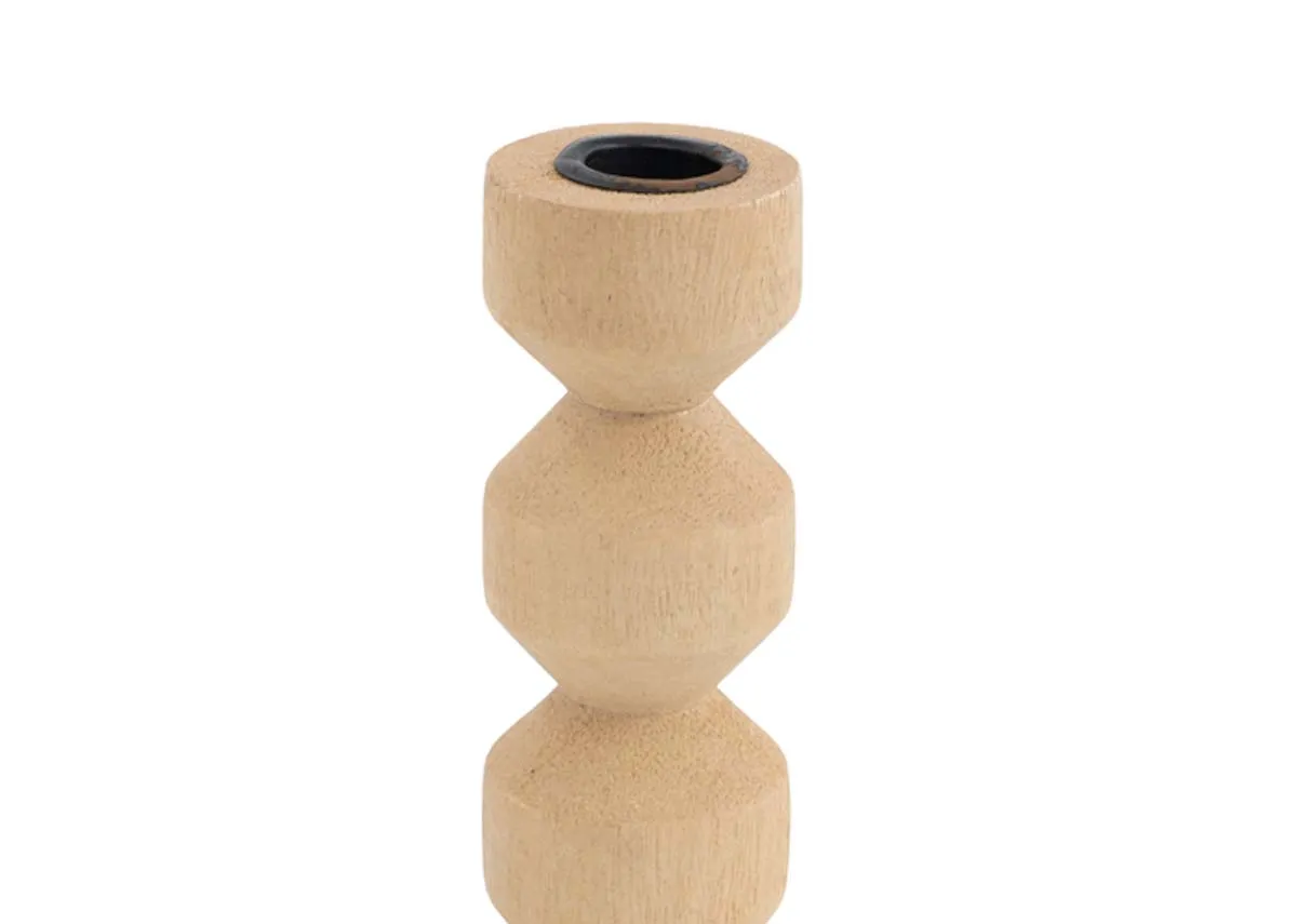 A small light wood candle stick from EZ Living Furniture Dozza range.Closeup of top fitting for dinner candle