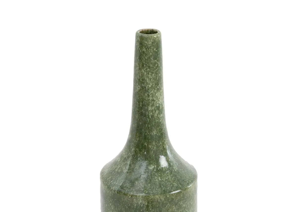 A large green vase from EZ Livings Tezu range. Closeup of long neck