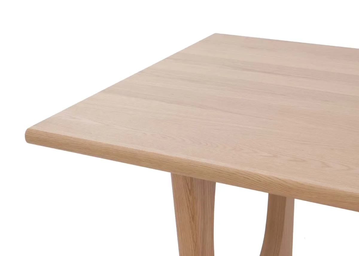 A dimension image of the Flow Natural Oak dining table with 180cm x 76cm x 95cm