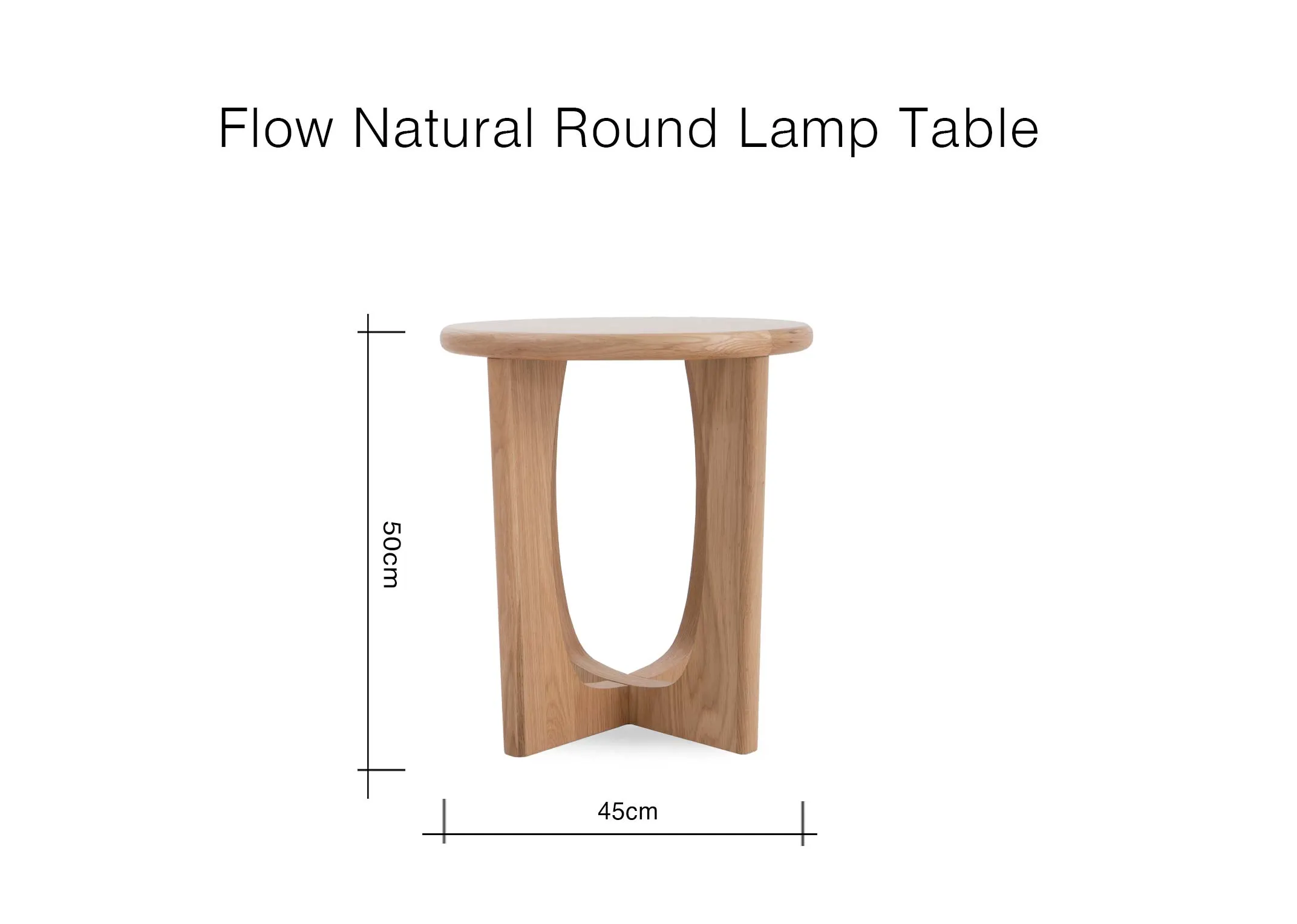 A dimension image of the Flow lamp table with 45cm x 50cm