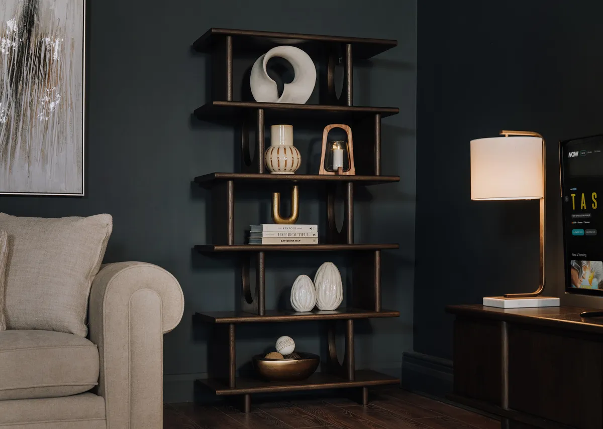 Tall Dark Brown Oak Display Unit - Flow