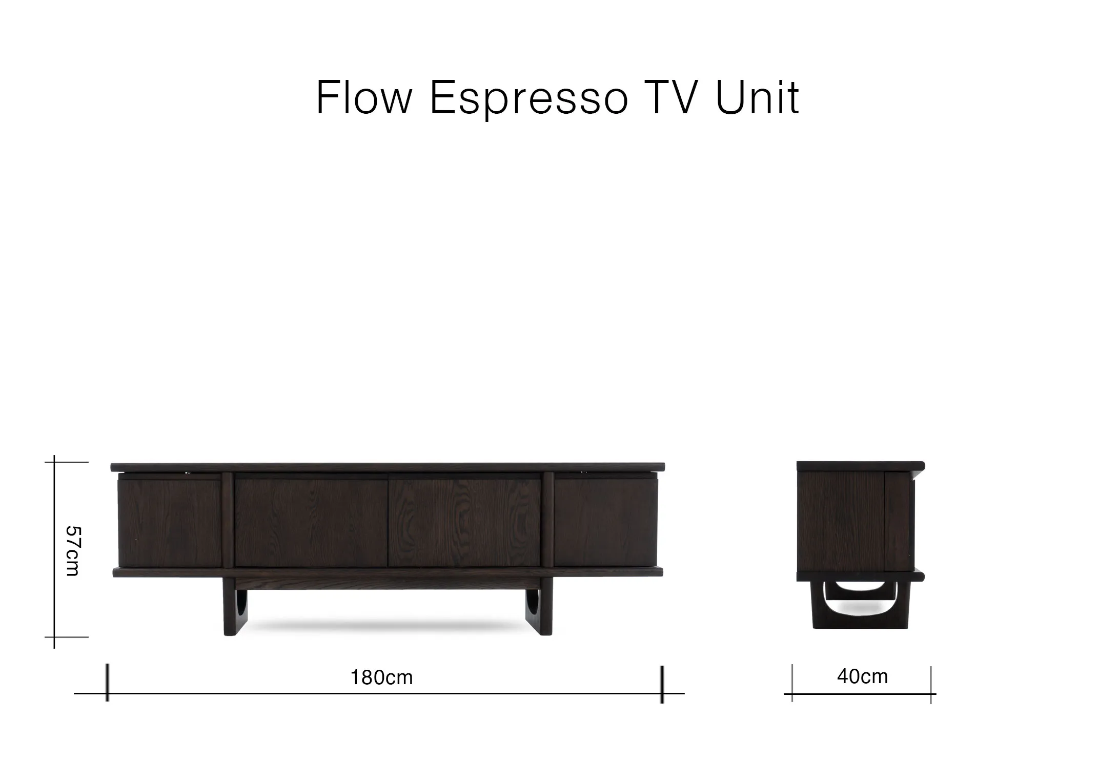 A dimension image of the Flow Espresso TV Unit with 180cm x 40cm x 57cm