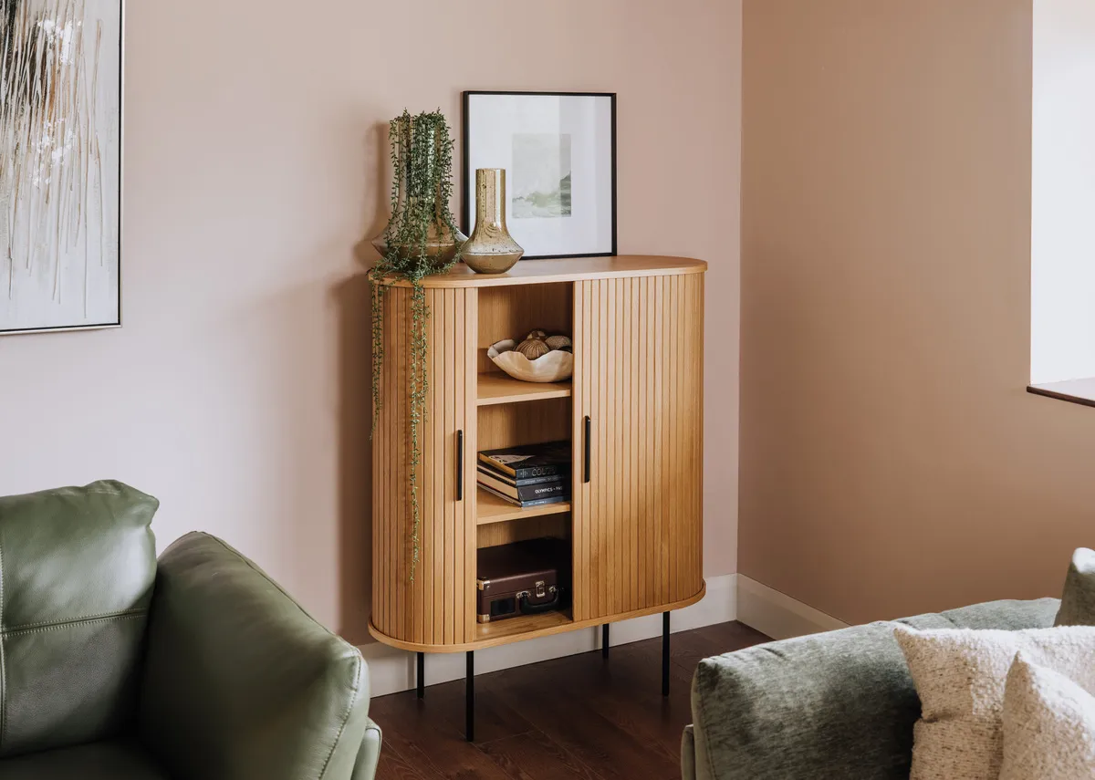 Natural Oak Tambour Door Cabinet - Nola