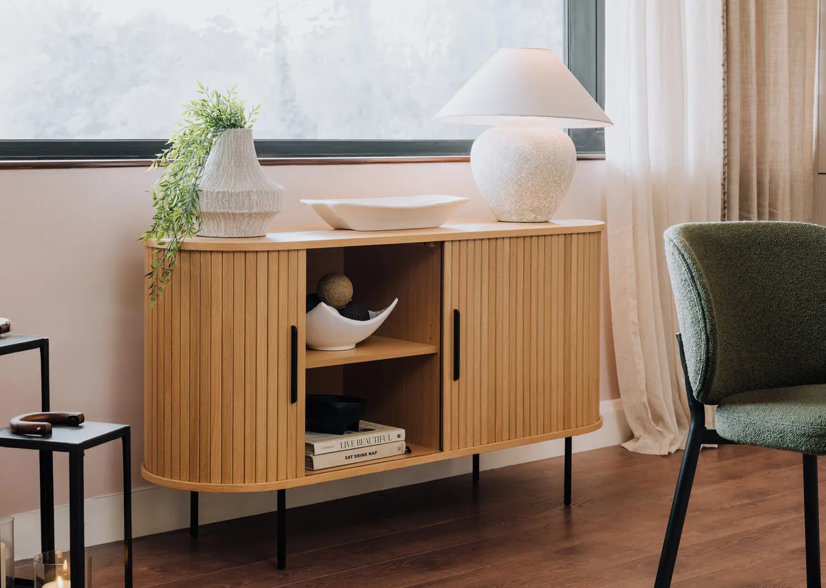 Natural Oak Tambour Door Sideboard - Nola