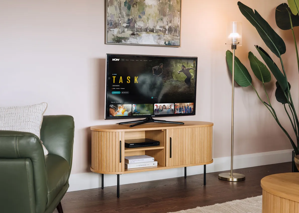 Natural Oak Tambour Door TV Unit - Nola