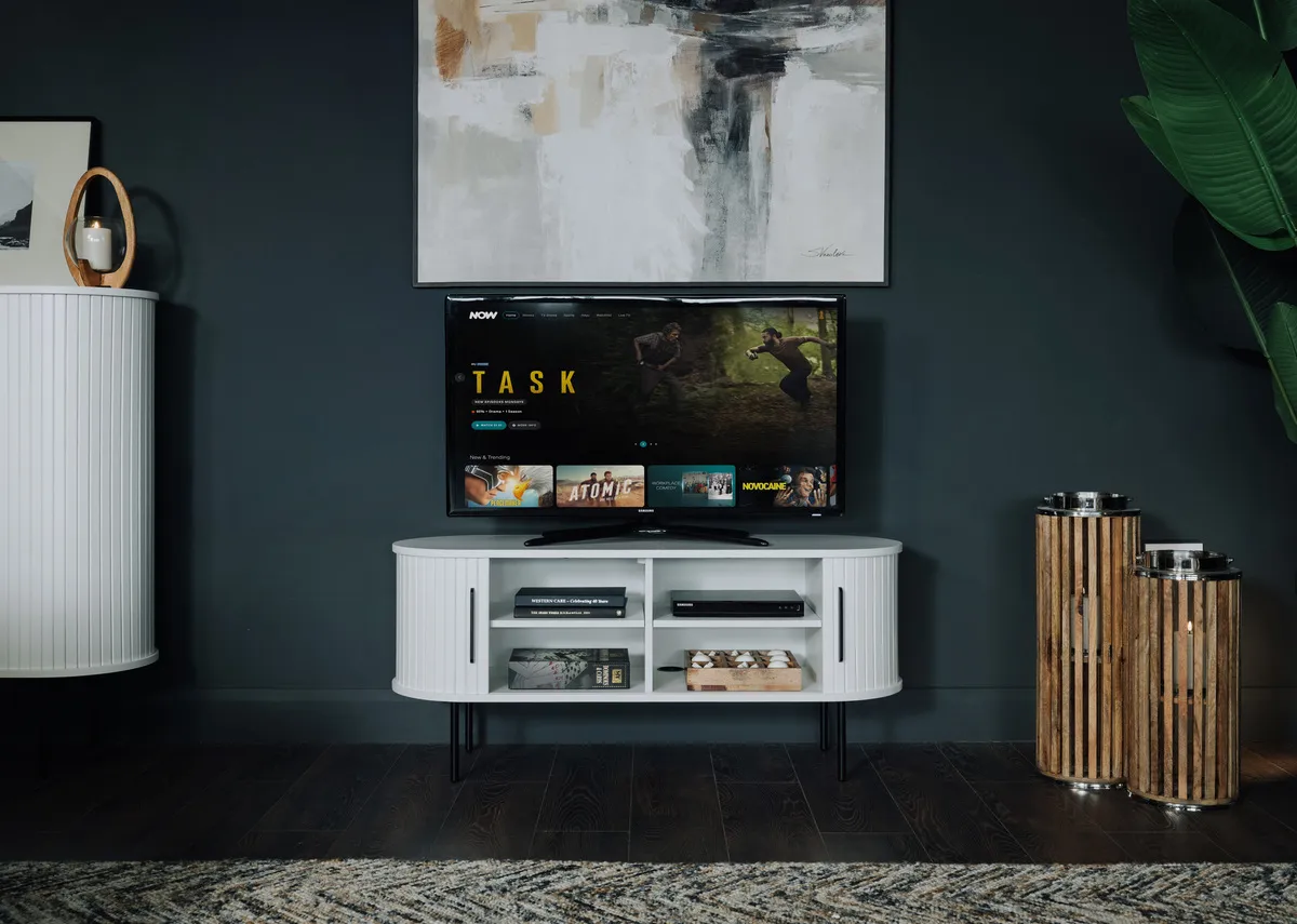 2 Door White Oak Tambour TV Unit - Nola