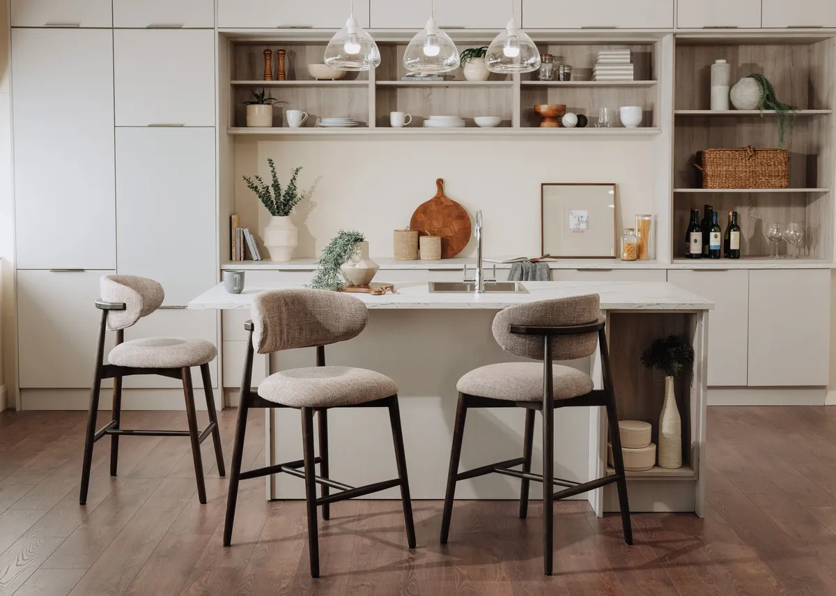 Beige Fabric Counter Bar Stool - Hazel