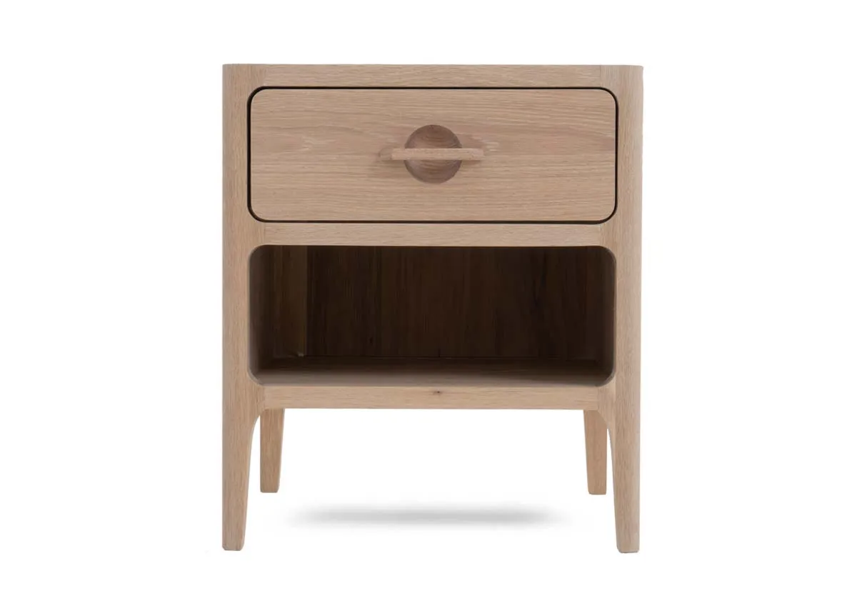 A white oak locker with a drawer and lower shelf from EZ Livings Jay range.Front view of lower shelf space