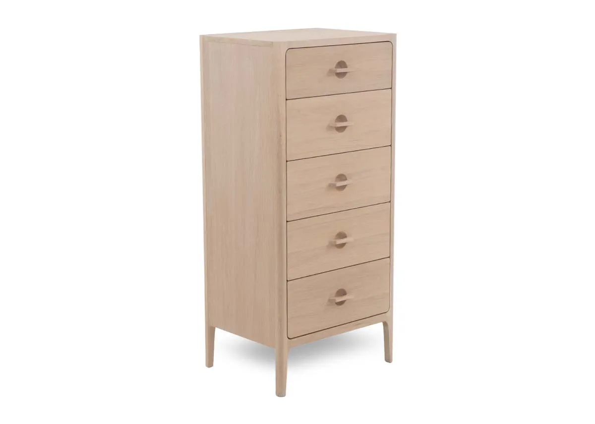 5 Drawer White Oak Tallboy - Jay