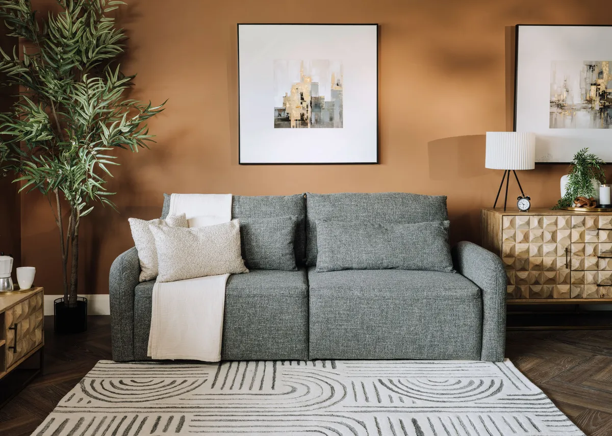 A lifestyle image of the Brooks sofabed with Elevate 2 and elevate 2 pictire to the side