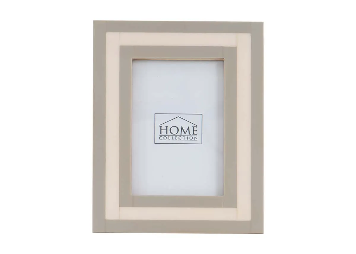 A grey resin photo frame from EZ Living Furnitures Fawn range. Front view of creamy white stripe around the frame.