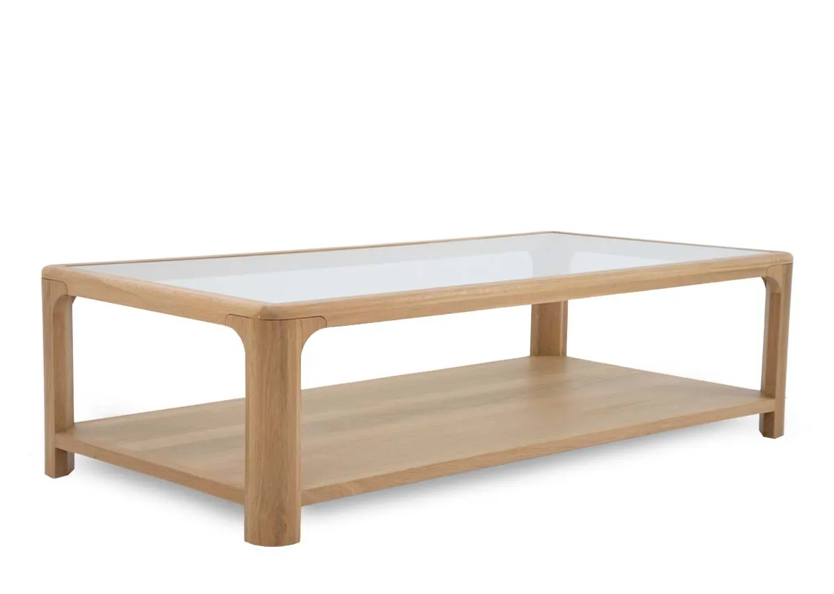 Oak Coffee Table with Glass Top - Gus