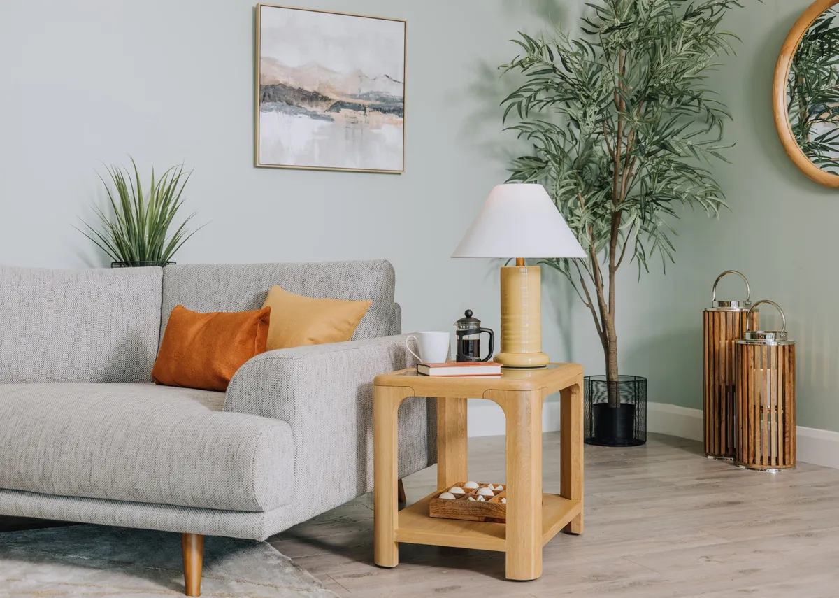 Oak Lamp Table with Glass Top - Gus