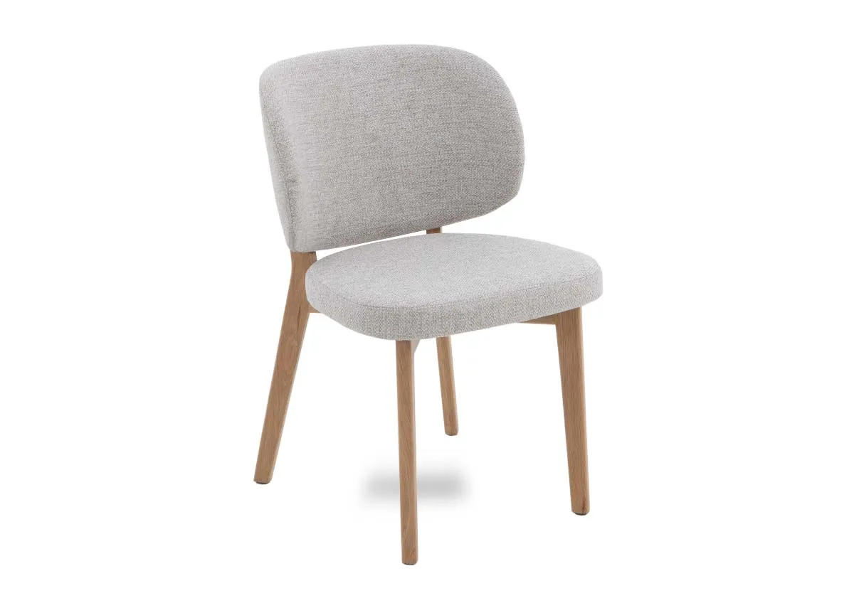 Beige Fabric Dining Chair with Oak Leg  - Swan