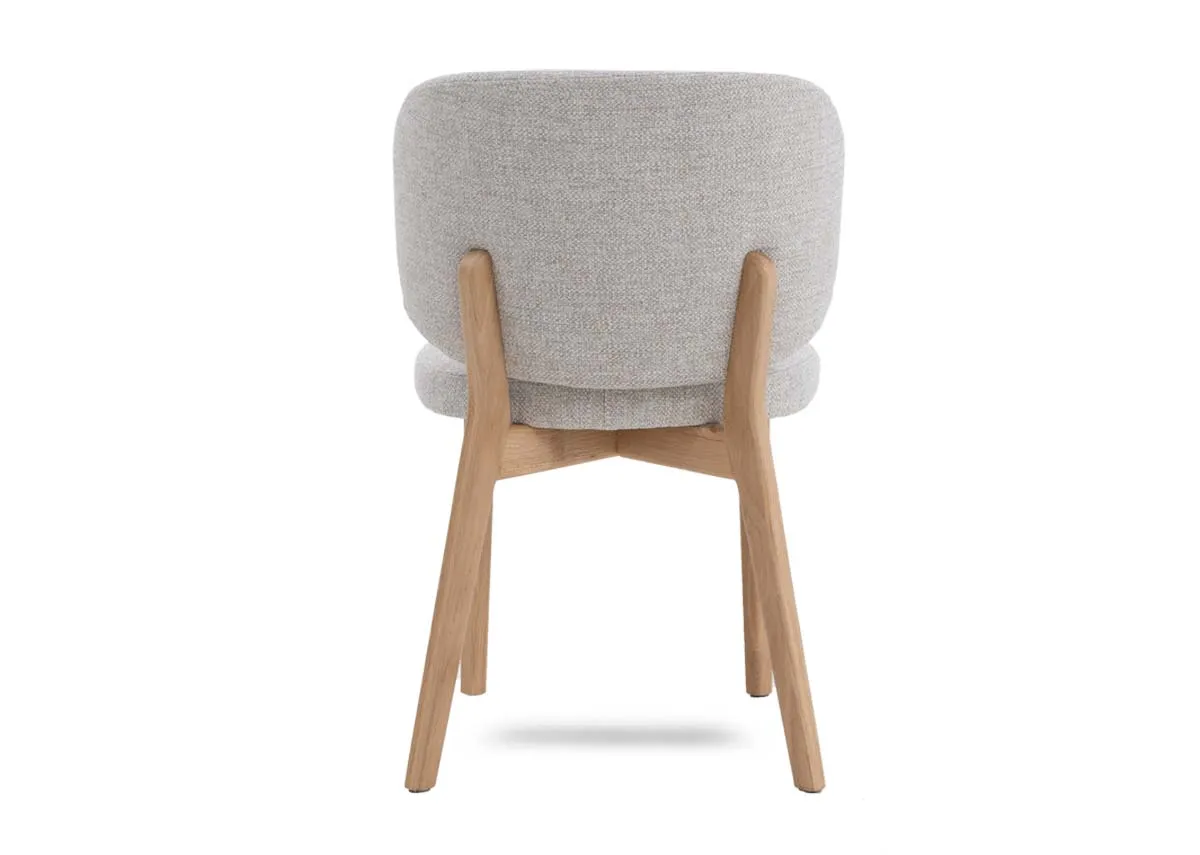 A taupe brown dining chair from EZ Livings Swan range. Back view