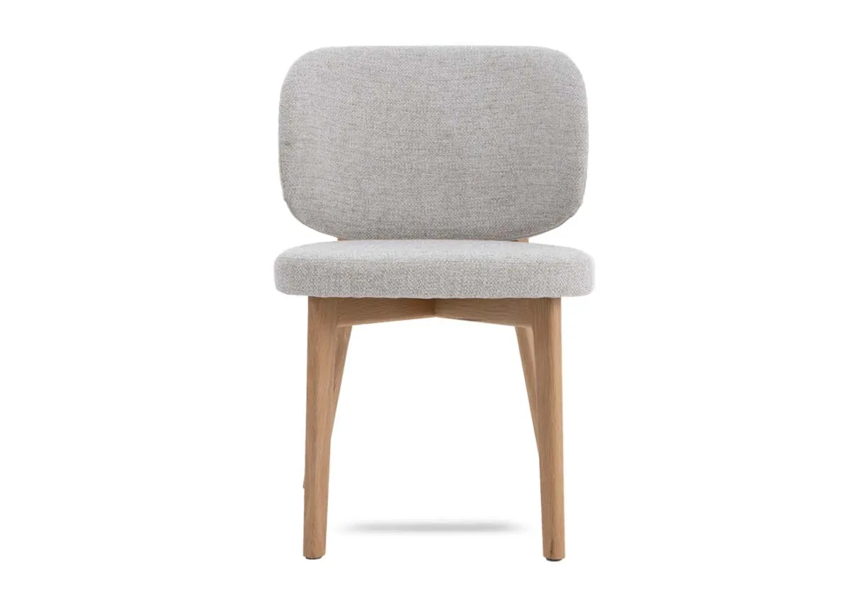 A taupe brown dining chair from EZ Livings Swan range.  Front view