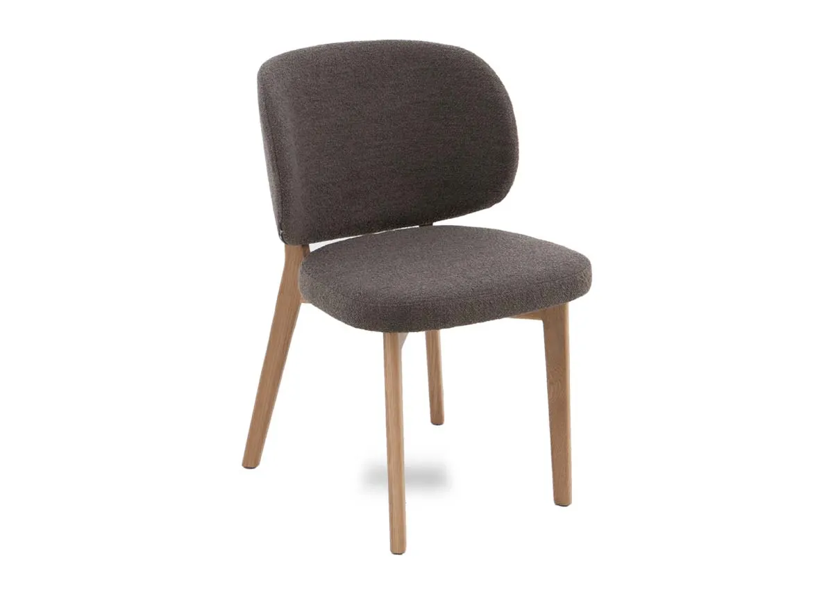 Dark Taupe Boucle Dining Chair with Oak Leg - Swan