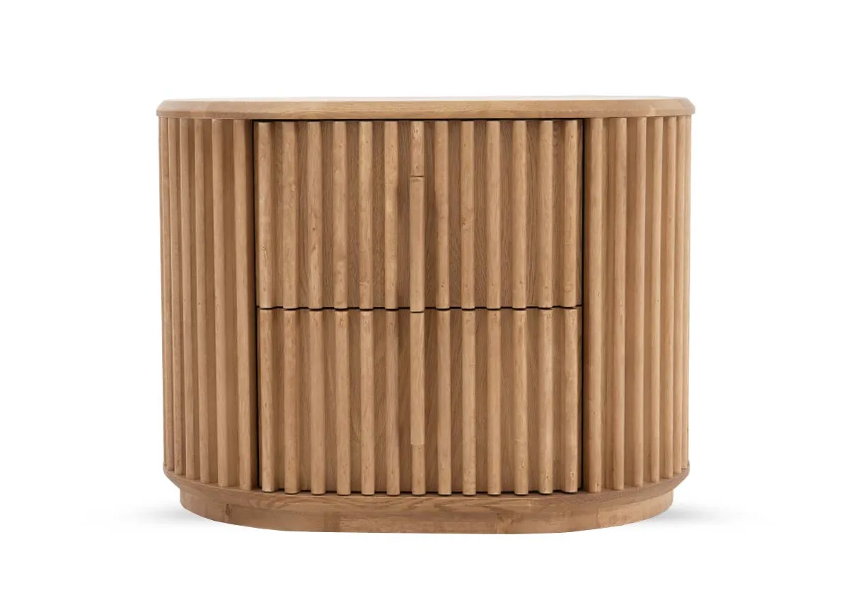 An oak locker with curved edges and slatted fascia from EZ Livings Bradley range.Front voew