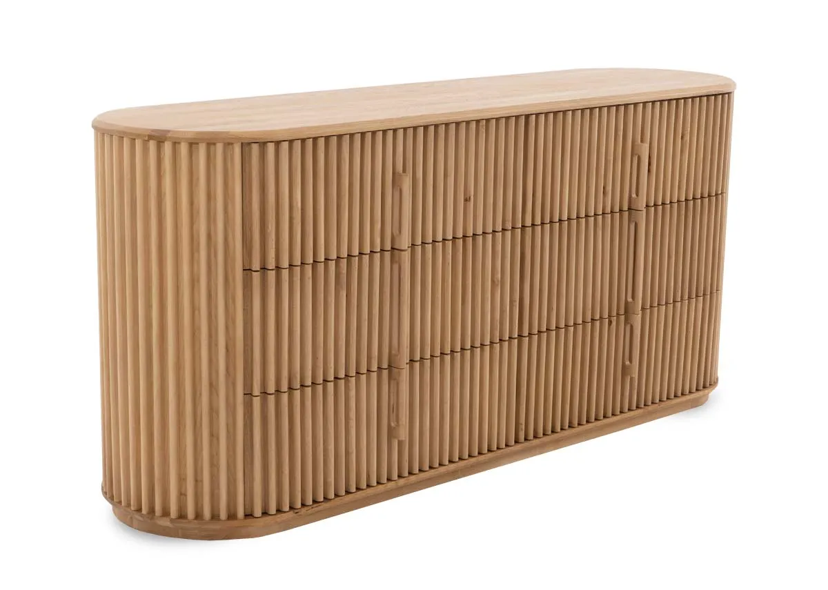 6 Drawer Slatted Oak Dresser - Bradley