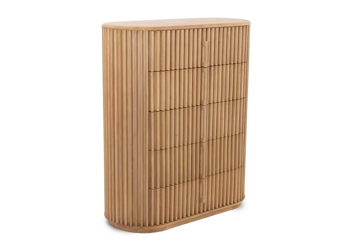 5 Drawer Slatted Oak Tallboy - Bradley