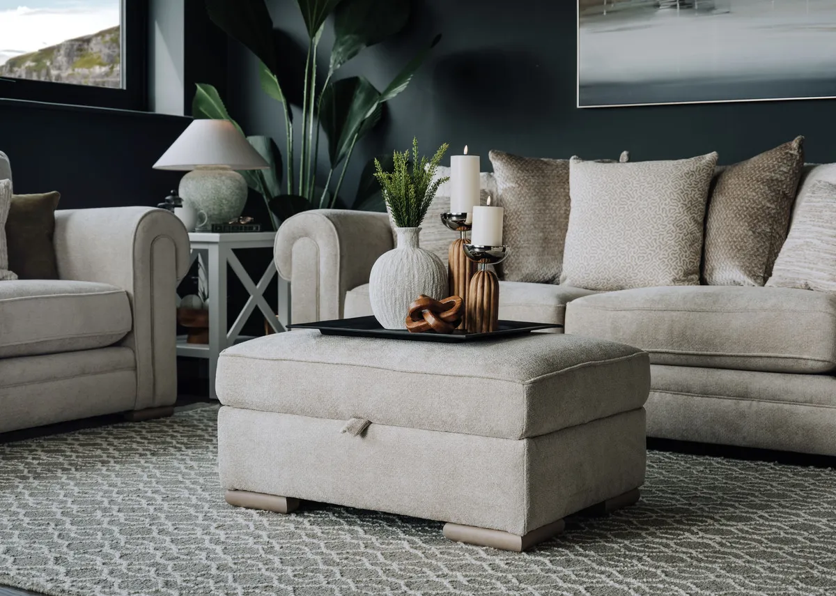 A dimension image of the Olivia footstool
