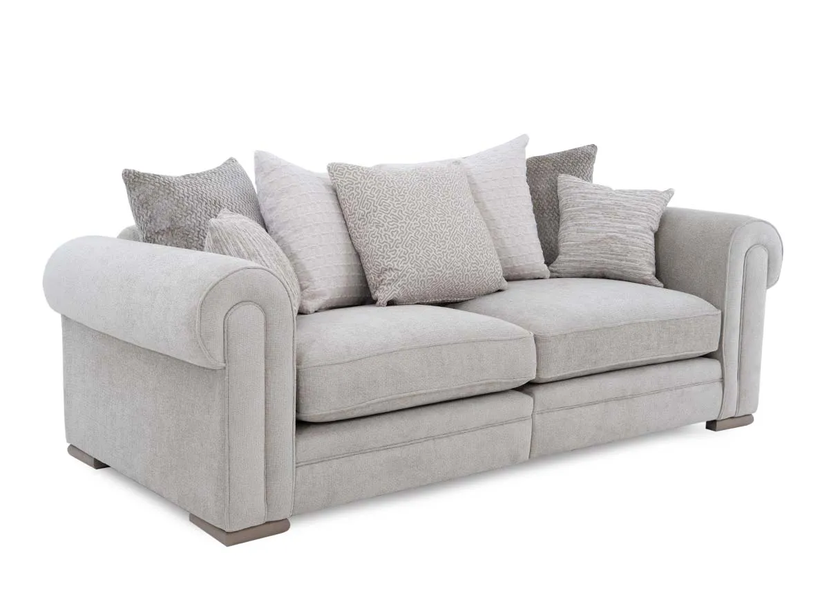 4 Seater Beige Fabric Pillowback Sofa - Olivia