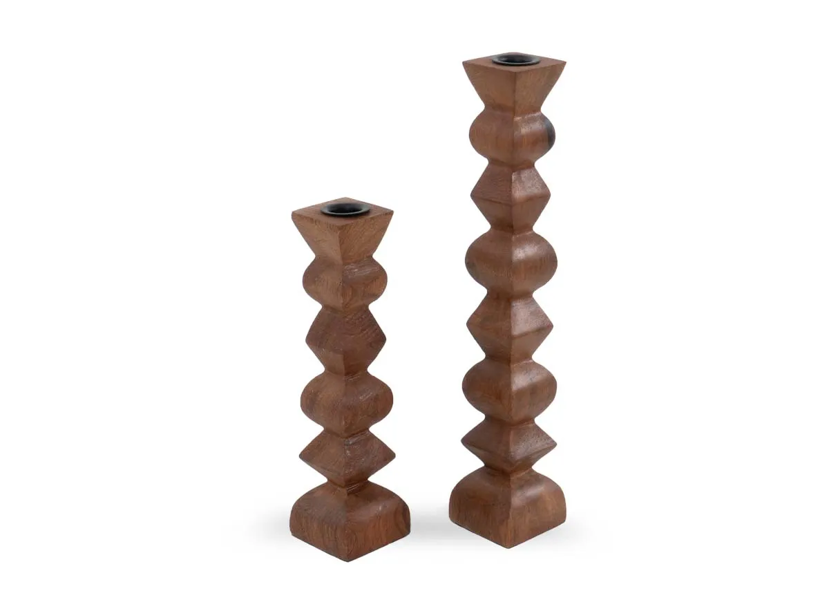 Set of 2 Wooden Candle Holders - Moonlight
